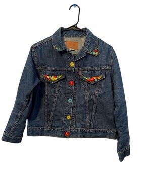 Vintage Levi's 70505 Floral Denim Trucker Jacket 70s Orange Tab